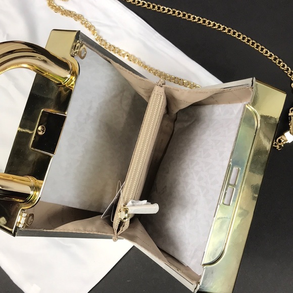 Michael Kors Gold Oversize Lock Clutch Purse - Picture 7 of 8
